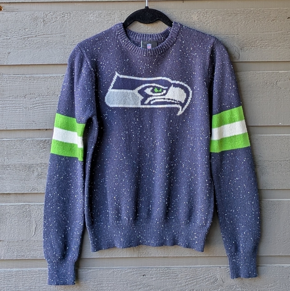 NFL Team Apparel Youth Seattle Seahawks Intarsia Knit Crew Neck Sweater LG 14/16